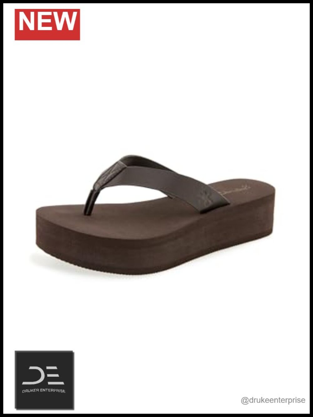 Faux Leather Wedge Sandals Women Slip On Round Toe Thong